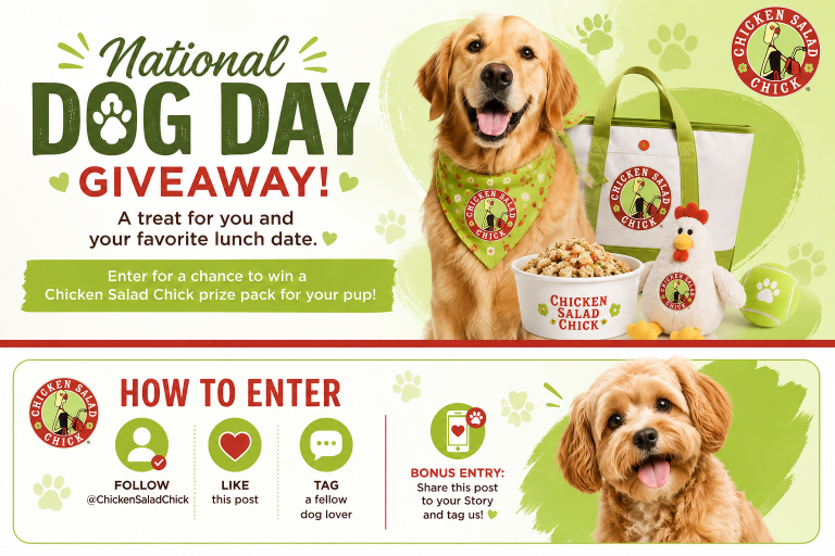 Chicken Salad Chick Celebrates National Dog Day With 2026 Dog Giveaway 1 chicken salad chick dog friendly